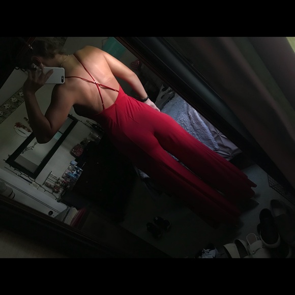 Red Plunge Jumpsuit Lulus - Picture 2 of 4